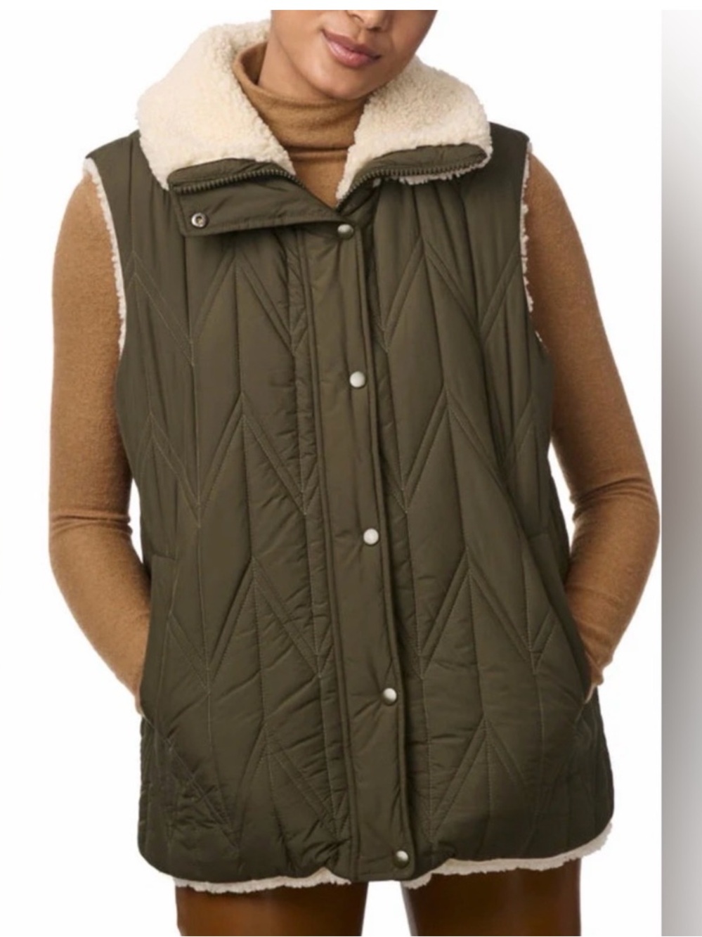 Bernardo Reversible Quilted Faux Shearling Vest Olive NWT Large